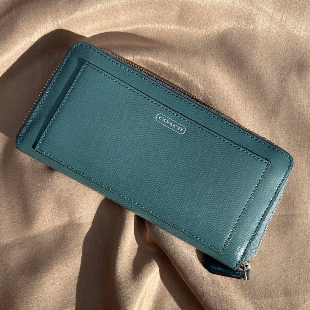 Coach Darcy Patent Saffiano Leather Zip Wallet